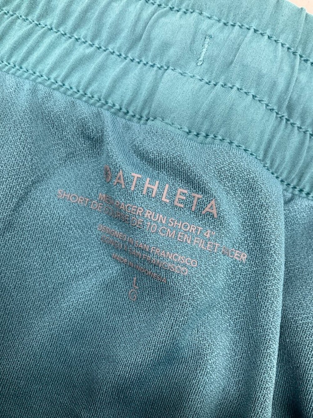 Athleta size Large Mesh Racer Run 4" Shorts Teal Blue Lined, NEW - Picture 7 of 13